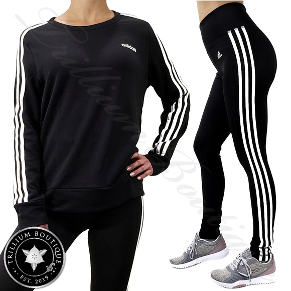 adidas Pants - BUNDLE Adidas Climalite 3 Stripe Tights & Crewneck
